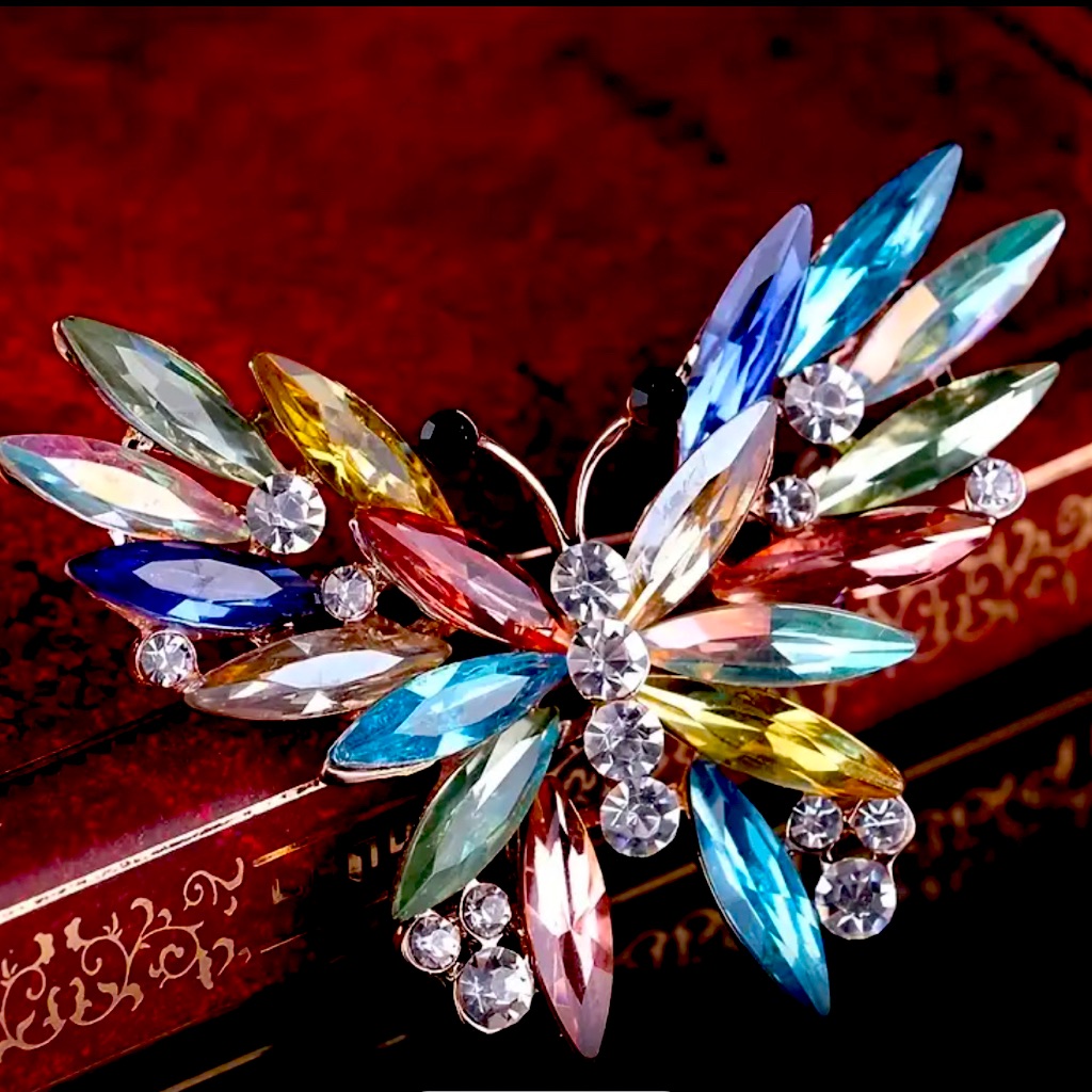 Multicolor Crystal Butterfly Brooch